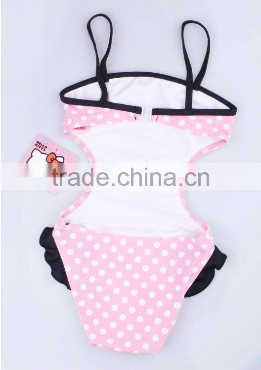 2014 Hot sale baby princess girls swimsuit with hat flower girls swim suit with polka dots infant child bikini swimsuit for girl