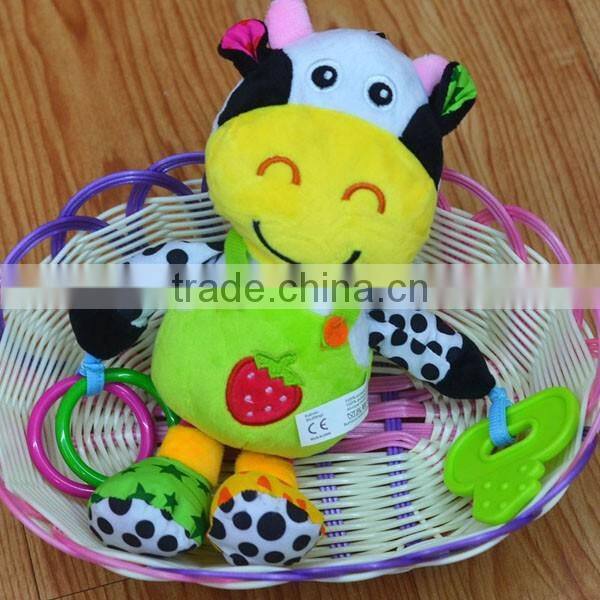 Colorful cow pressing musical Plush toys baby educational stuffed & plush toy baby bed hanging toys