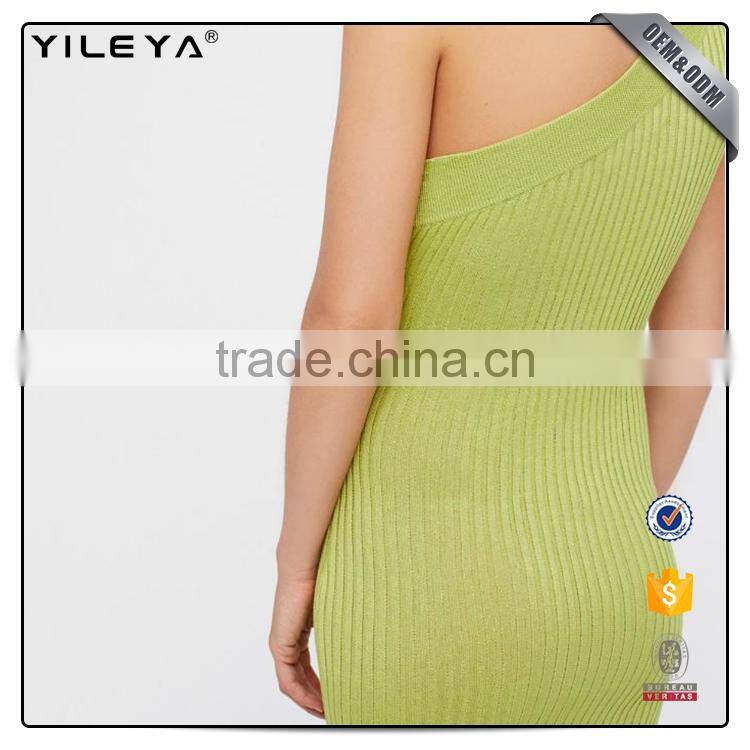 Yileya manufacturer full services offer light knit green bodycon midi one shoulder dress