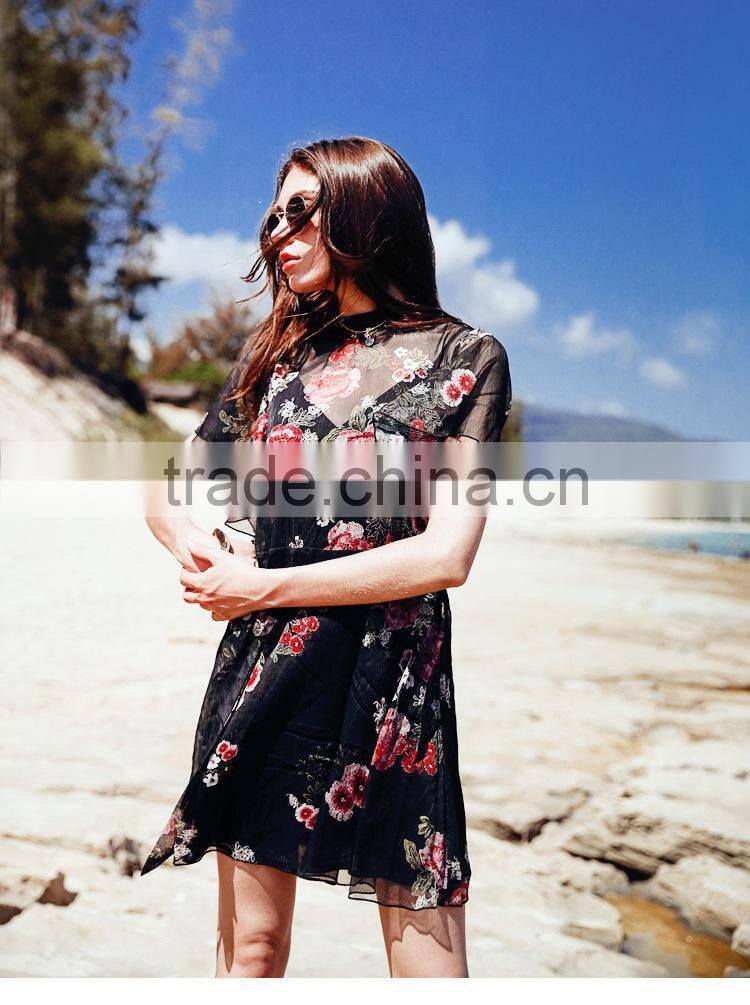 2017 new trend summer dresses for women sexy backless perspective printing chiffon beach fashion dresses