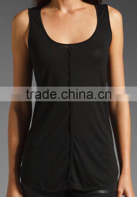 jersey raw edges black tank tops