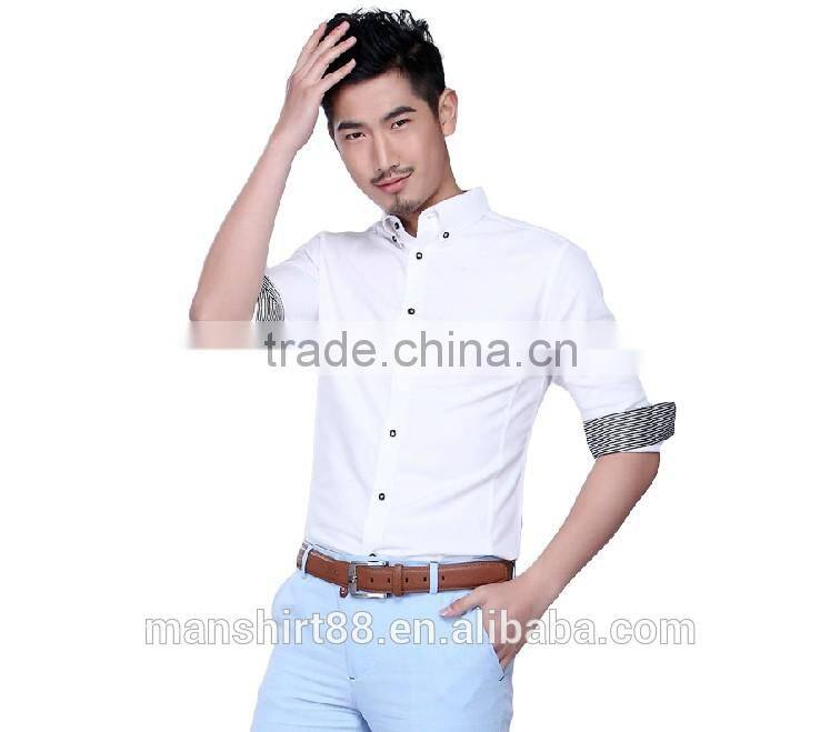 2016 button down collar men's 3/4 sleeve oxford shirt
