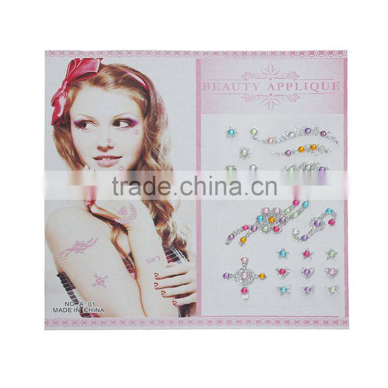 New Arrival Glitter Acrylic Rhinestones Temporary Tattoos Stickers
