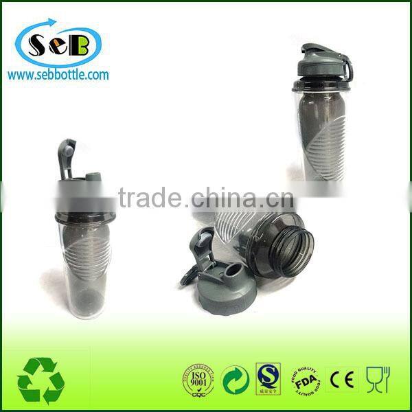 OEM printing Double wall plastic water bottles with flip lid , sport bottles with flip cap