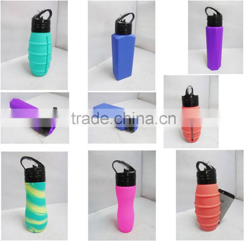 Private Label Folding Collapsible Foldable Silicone Water Bottles Wholesale for Travel Sport Drinking