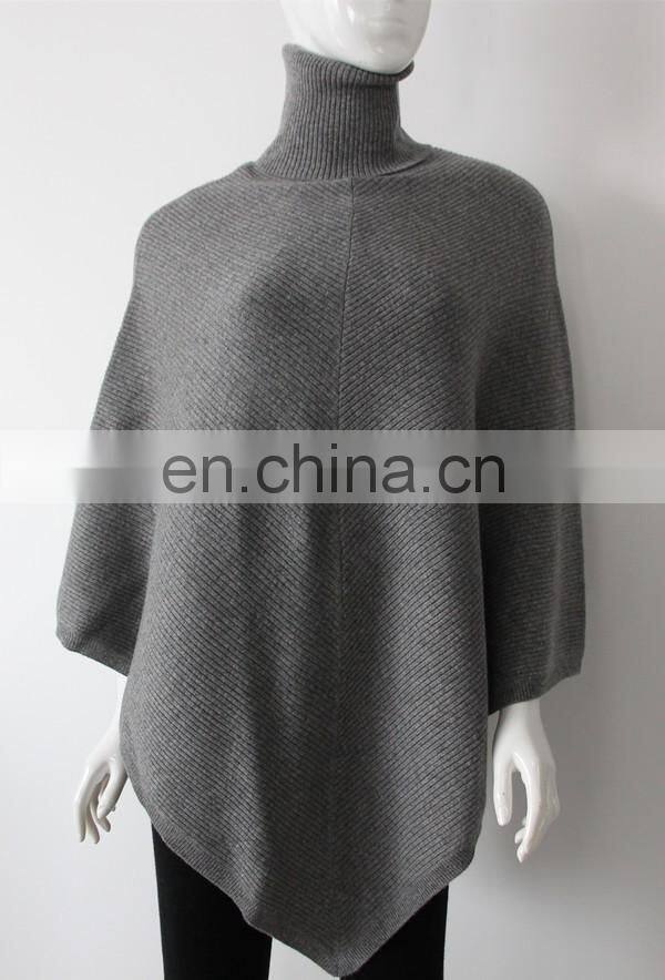 12gg rib knitted women's turtleneck cashmere ponchos