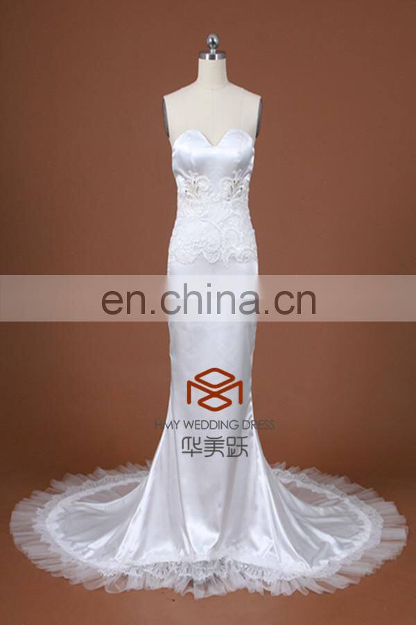 Bridal Dress HMY-D161 2015 Newest Elegant Sweetheart Mermaid Satin Wedding Dress with Lace Shawl Bridal Gown