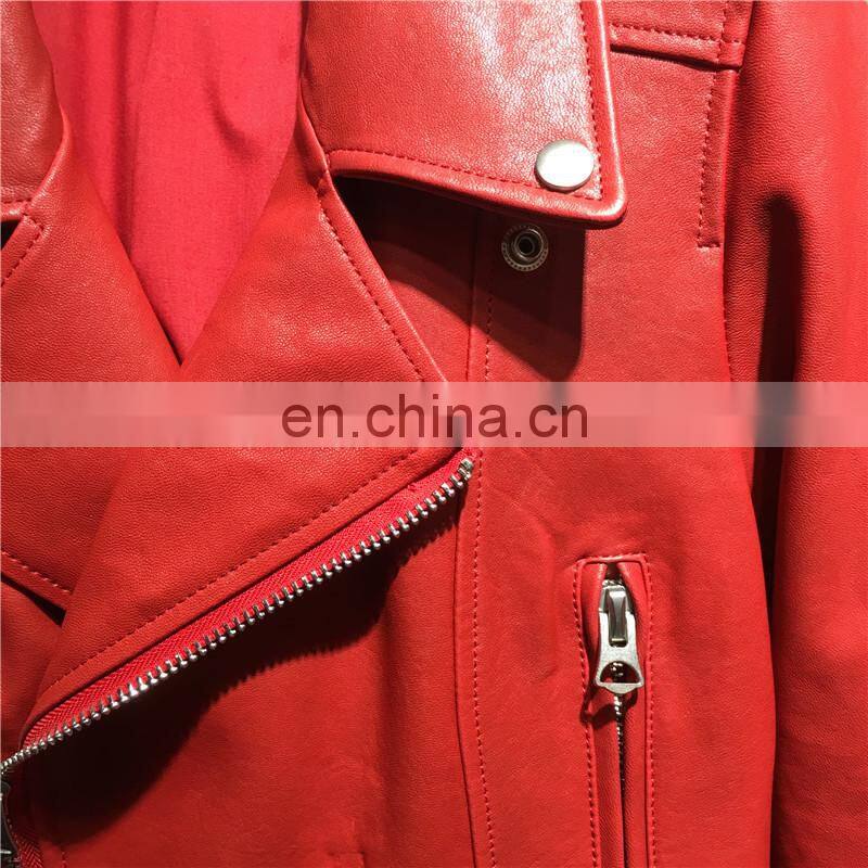 Wholesale Chinese Haining Genuine Leather Coat Woman Red Leather Jacket