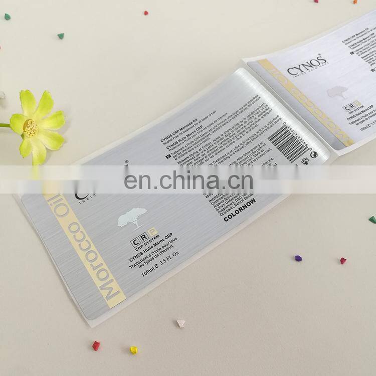 China manufacture 100ml Morocco oil adhesive label printing aluminium silver foil sticker
