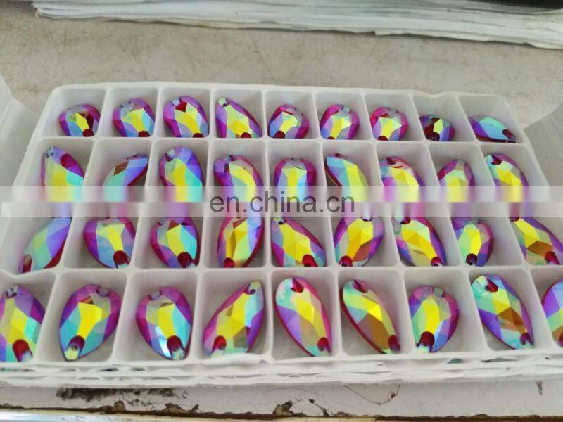 DZ-3065 AB effect color flat back drop crystal sew on stones for clothes