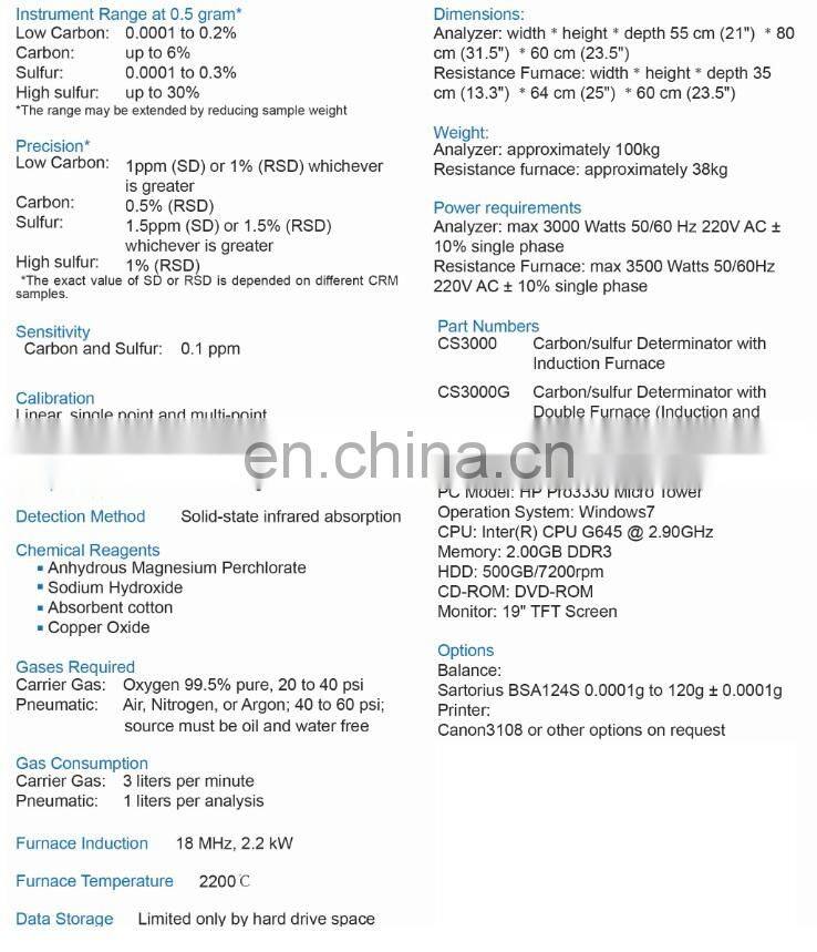 CS-3000 carbon & sulfur analyzer