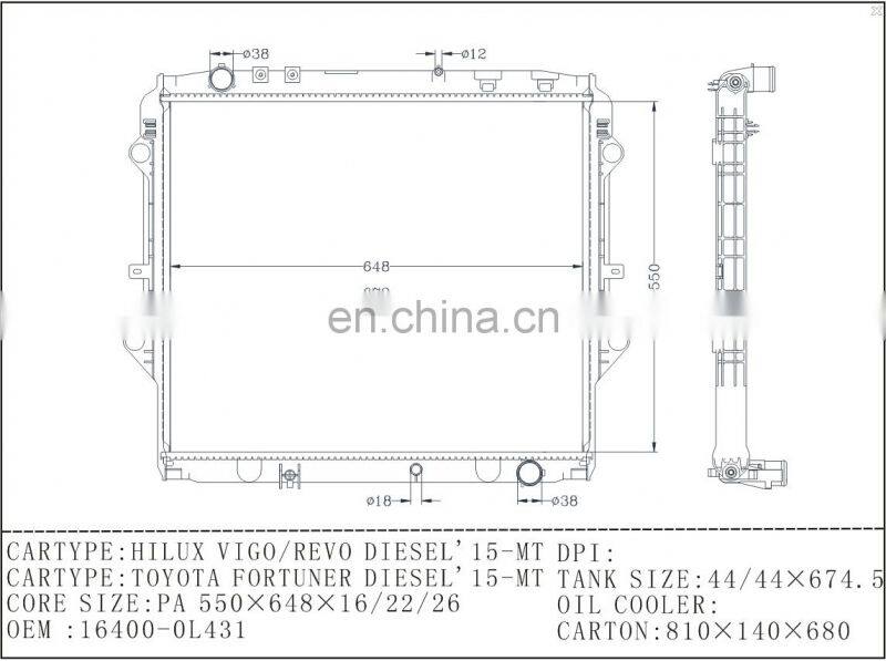 16400-0L431 Radiator for Hilux Revo Hilux Vigo Fortuner Radiator