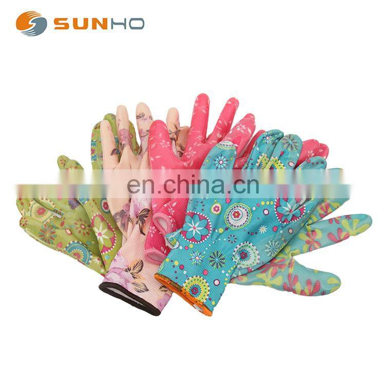 Nitrile Garden gloves for work 13 gauge floral Iiner with Nitrile touch coated on palm and fingers safety gloves Colored gloves