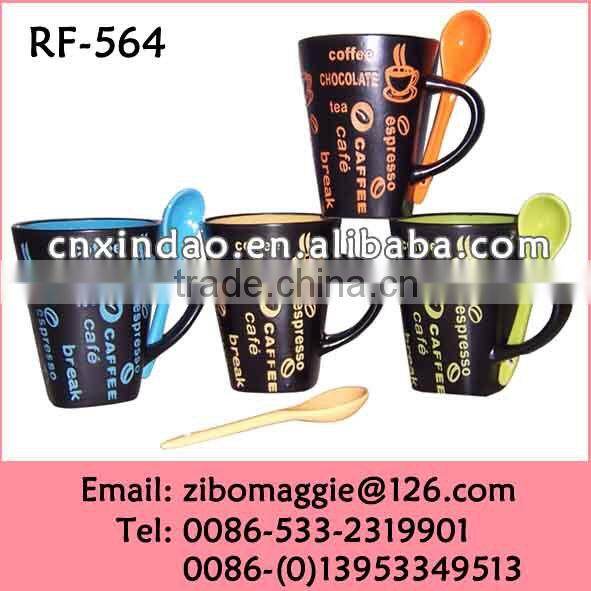Zibo Made Kid's Daily Used Color Porcelain Custom Water Mug with Spoon for Gift
