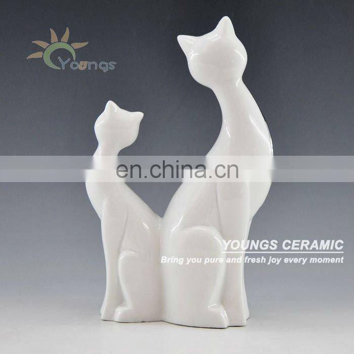 Hot Delicate handicraft ceramic craft two cats kitty statue animal figure