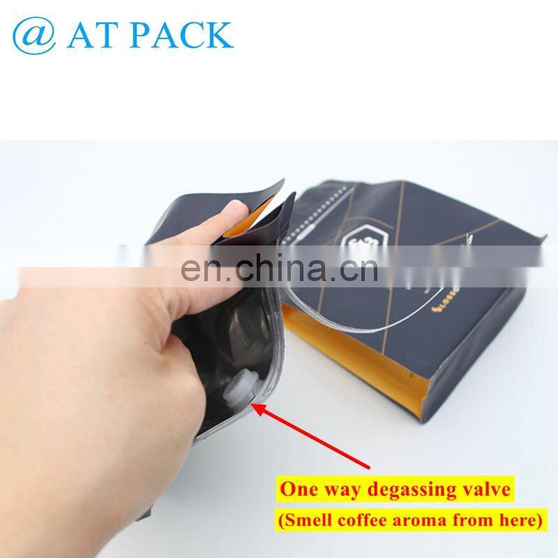Custom printed 1kg Resealable Flat Bottom Box Pouch Coffee Bag with valve