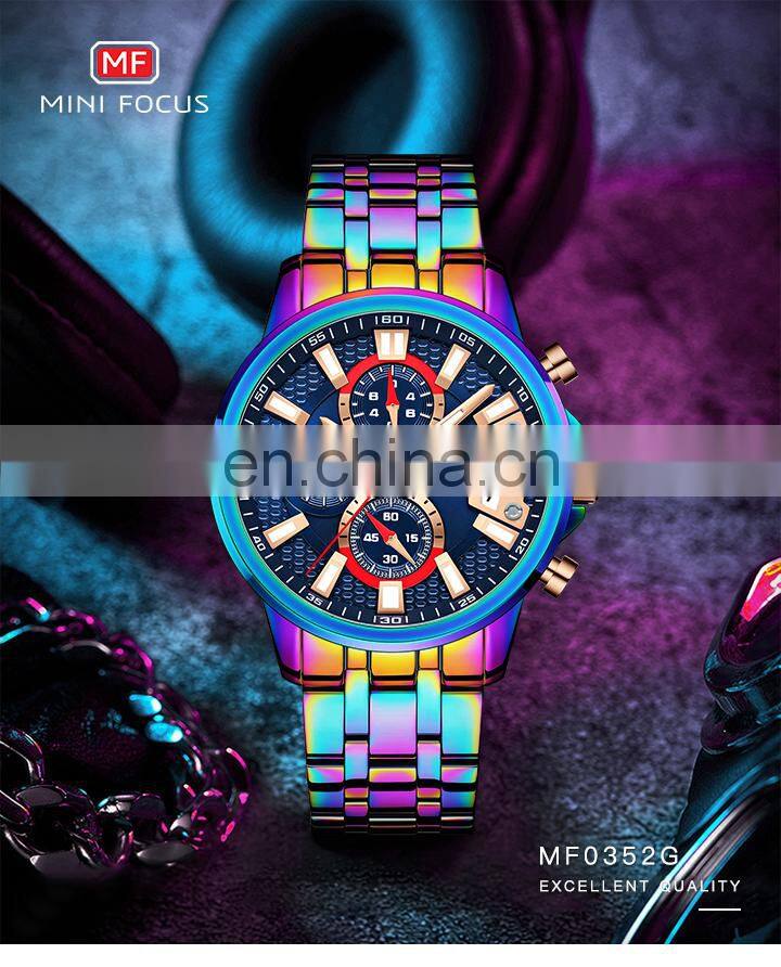 Mini Focus MF0352G Big Screen Chronograph Quartz Watches Luxury Water Proof Mens Watch Gift Set