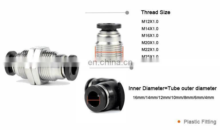 PM bulkhead union Pneumatic Plastic and Brass Straight Fitting Round Air Tube Connector