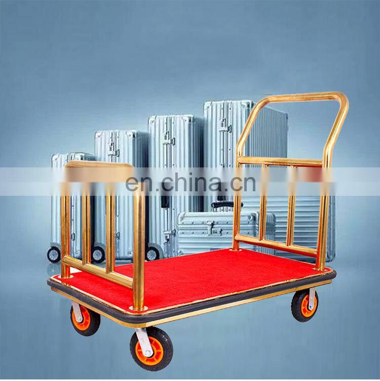 High Quality Titanium Gold Plated Hotel Luggage Cart Bellman Cart Trolley service