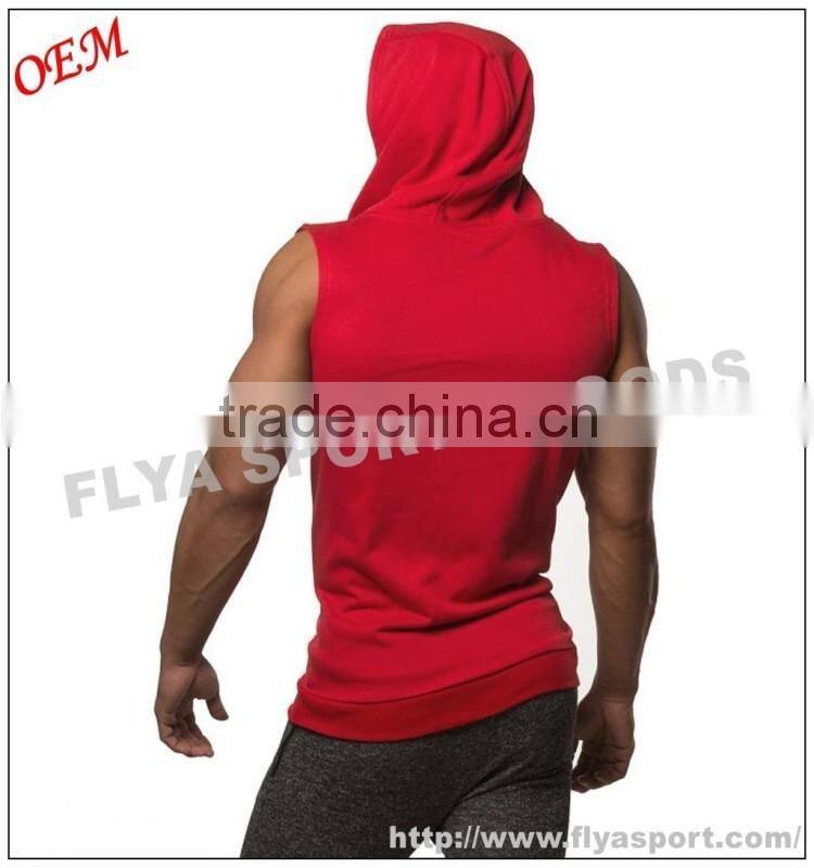 2016 Latest high quality blank sleeveless tank top pullover zipper gym singlet hoodies