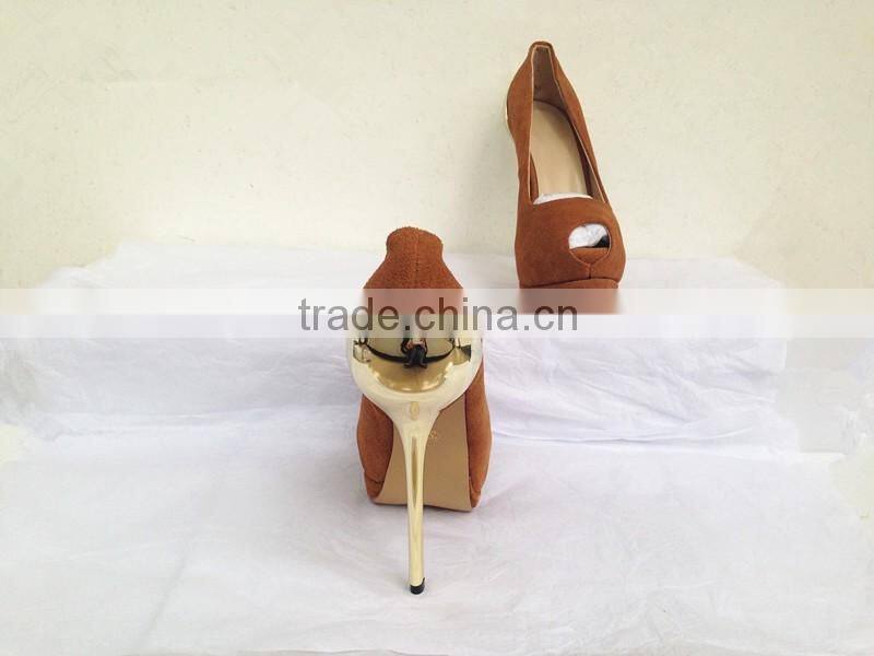 Fashion TV Show Sky High Metal Heel High Platform Peep Toe Dress Shoes Suede Platform Pumps Heels Women