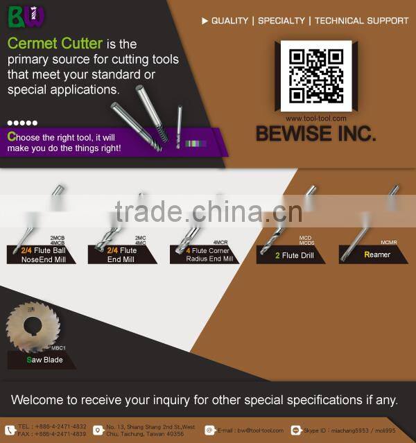 Cermet 2-4 Flute Ball Nose End Mill Cutter For Cutting Stainless Steel