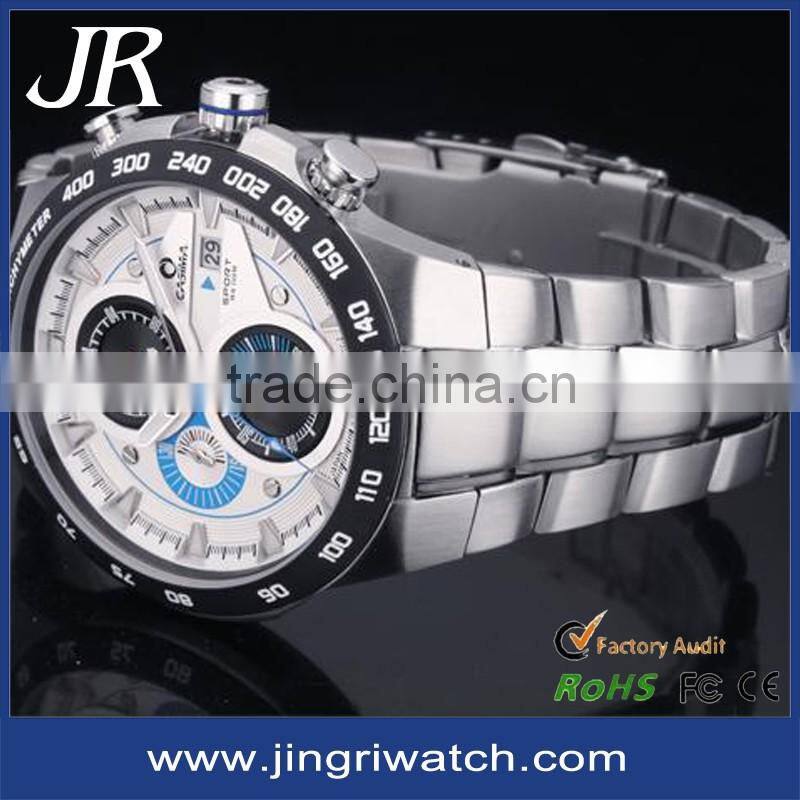 6 Hands oli-pressed dial watches quartz stainless steel watch water resistant stainless steel 10atm water resistant watches men