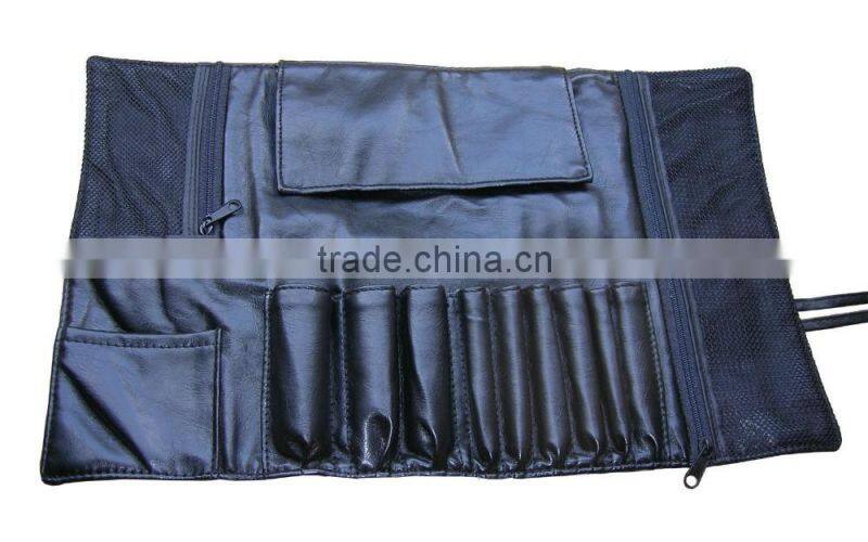 Beauty Travel Black Faux Leather Makeup Brush Case Bag Holder Roll Pouch Tool