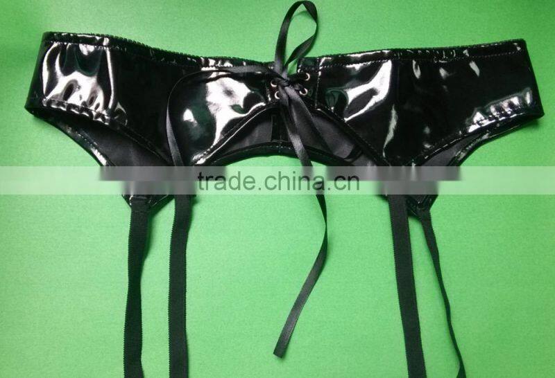women faux leather garter lingerie wet look garter clips for stockings sexy gothic style belts suspender with g-string