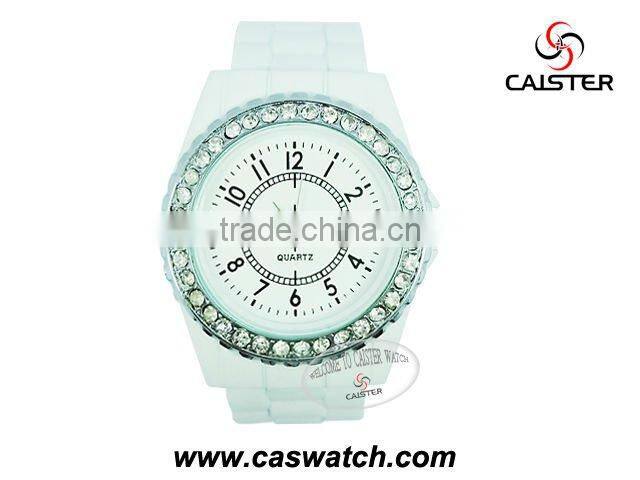 Hot promotion diamond watch Multi-color silicone rubber band watch