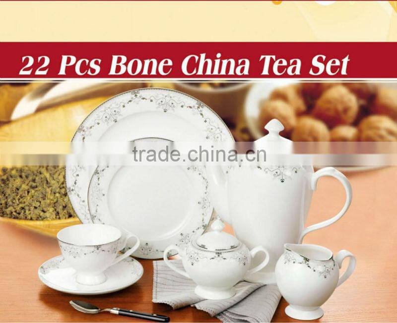 22pcs bone china decal tea set