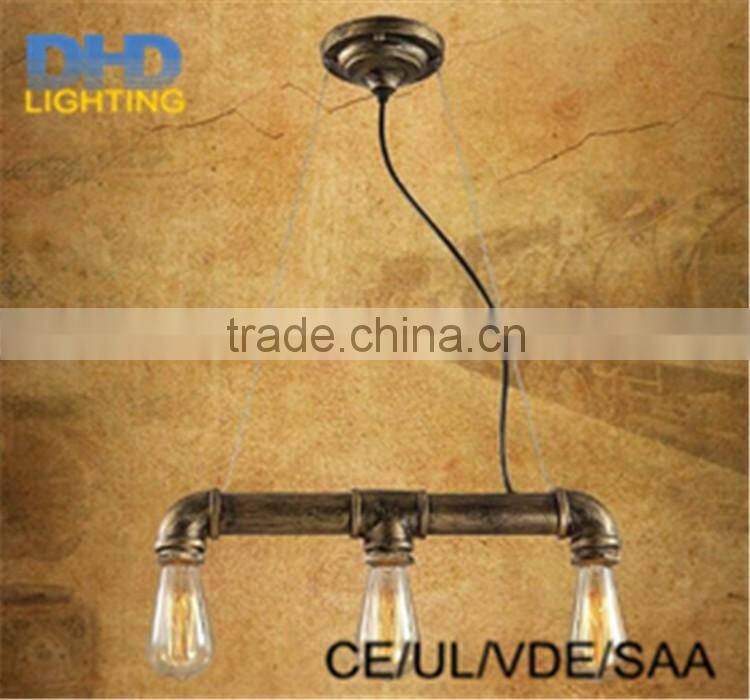 3 head brass or black finished lamps Loft style retro restaurant bar lighting industrial pipe series