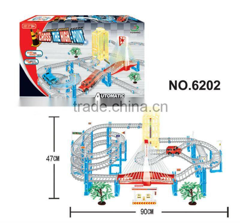 Plastic toy B/O railcar with music and light/ railway toy set 6202