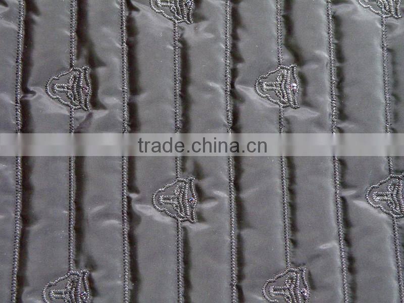 Fashion polyester stripe embroidered thermal padded fabric with quilting for down coats/jacket