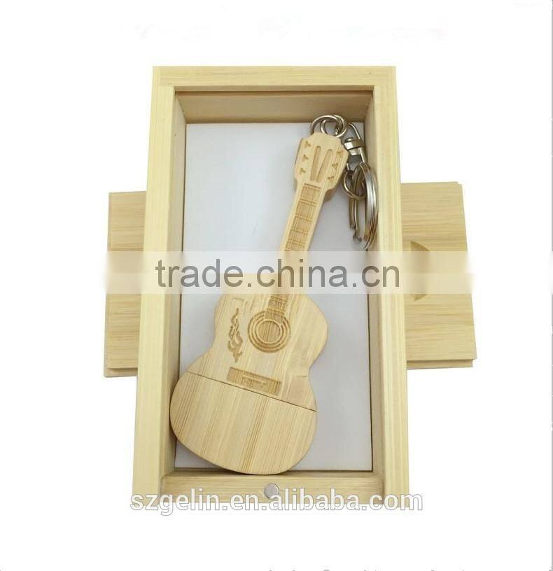 Guitar shape wooden and bamboo material usb many packaging avalibale
