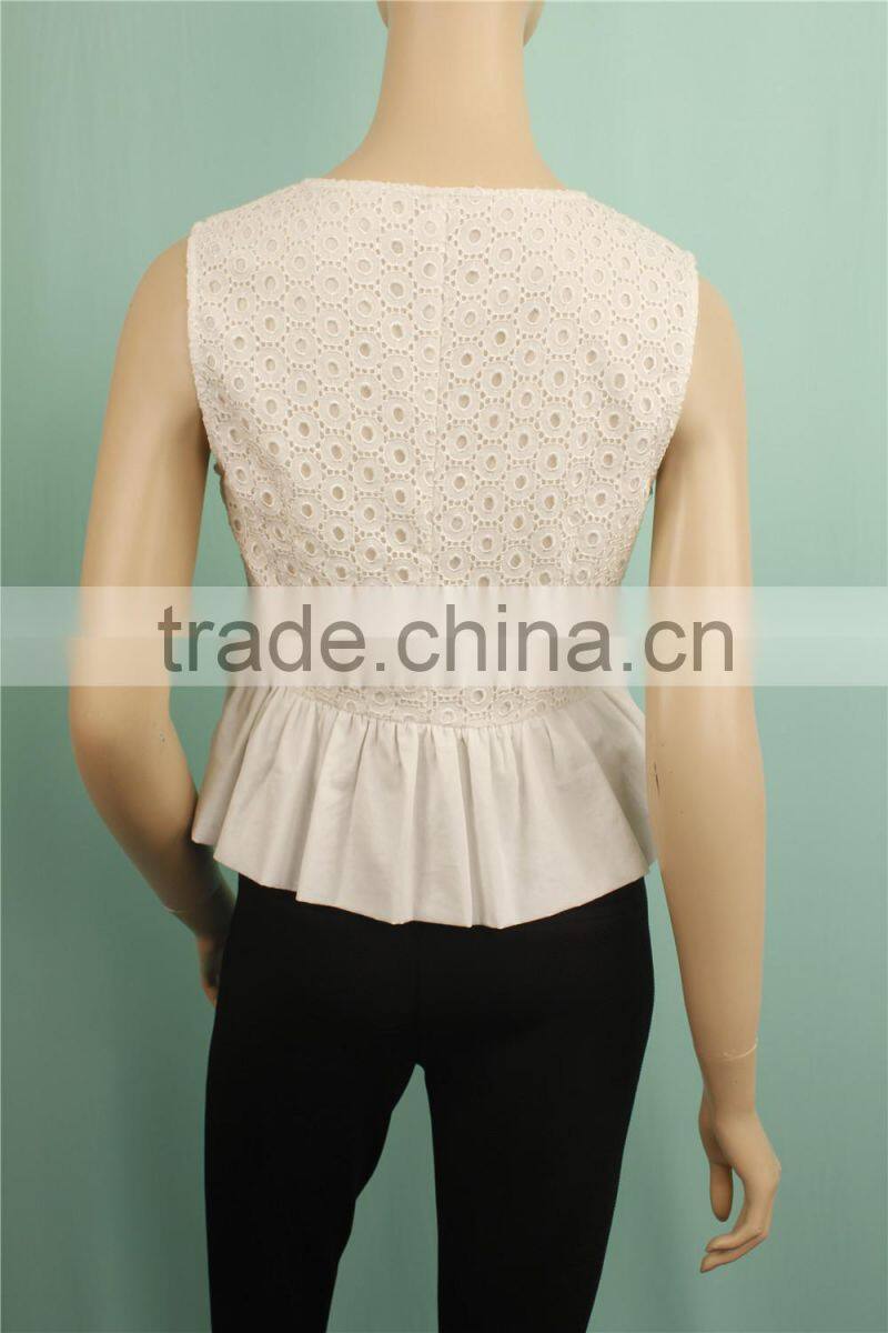 2016 S/S new design white 100%cotton sleeveless sexy tops for women