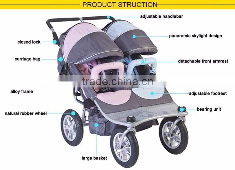 BS-56A 5 point safety belt luxury baby pram stroller china, double baby jogger made in china