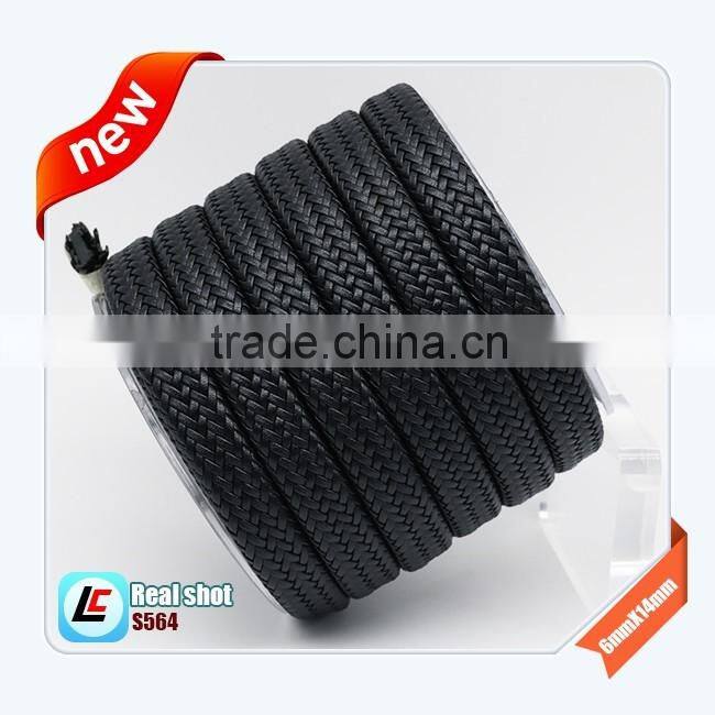 14mm Width and 6mm Thick Black Flat Braided Leather Cord High Quality