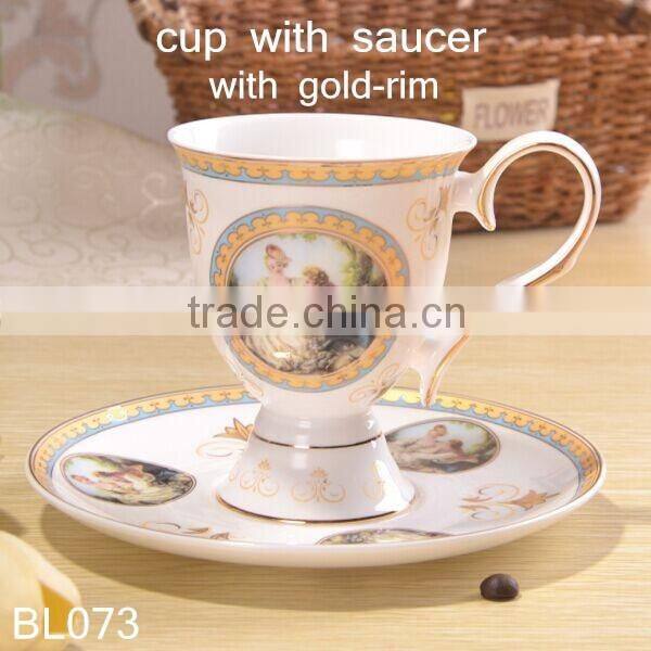 europe style bone china with gold-rim cup and saucer