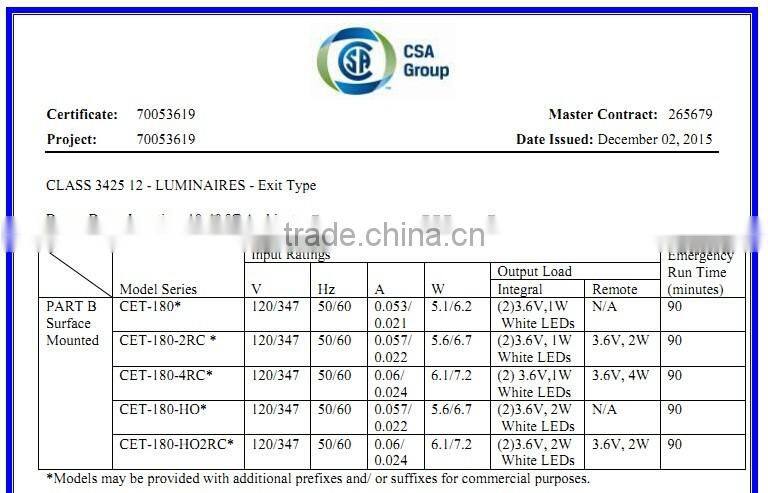 CET-100 CUL CSA Canada Stardard New Smd Led Emergency Light