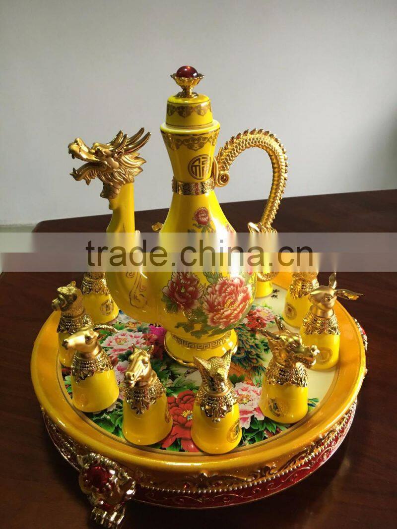 12 zodiac yellow ceramic wine cups,artistic ceramic cup