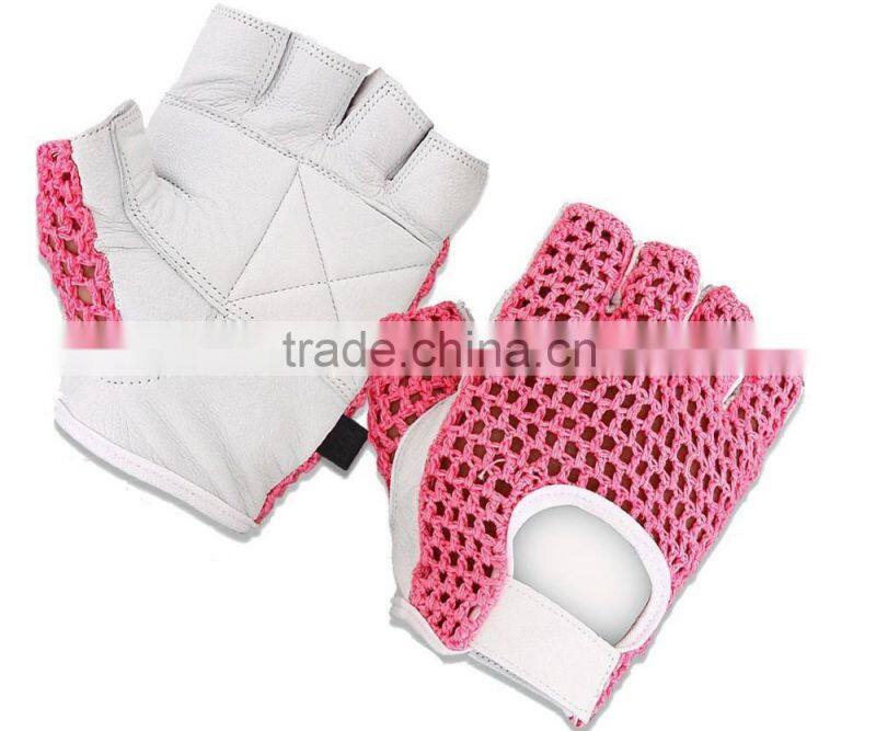 Leather Weight Lifting Padded Cotton Mesh Crochet Gloves/New Leather Weight Lifting Gym Gloves Crochet Mesh Cycling Gloves
