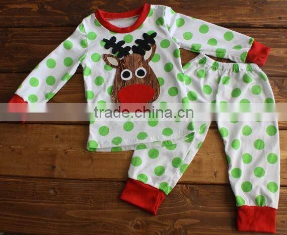 children christmas pajamas/organic cotton pajamas red&green dot&stripe