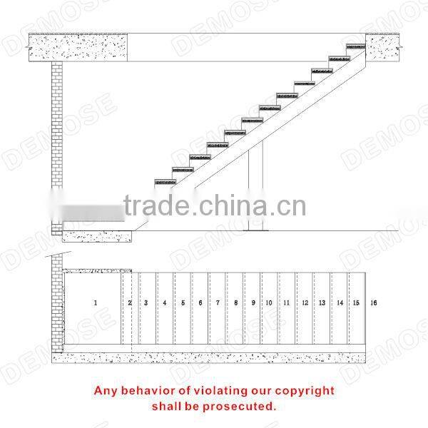 wood anti-slip treads/wire balustrade for indoor stairs