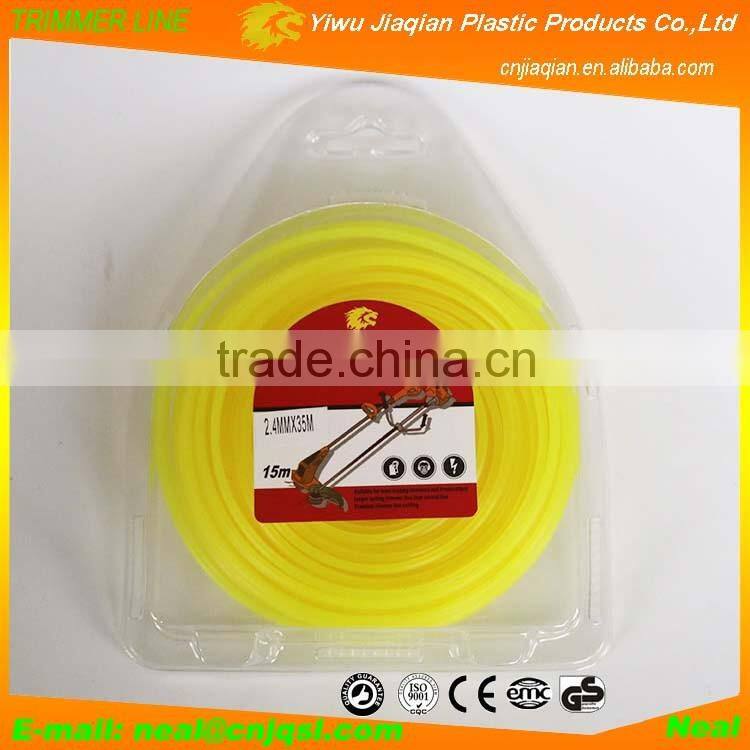 2.4mmX35M Round Shape Light Yellow Grass Mowing Line Nylon Grass Trimmer Line With Donuts Blister