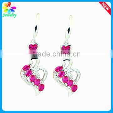 Ruby Gemstone Platinum Plating Silver Eardrop Ear Plug 925 Sterling Silver Hoop Gold Earring