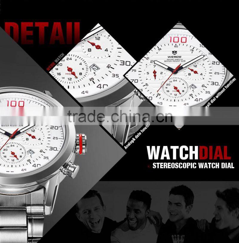 2015 WEIDE Relojes De Marca Masculino Auto Date Day Week Stainless Steel Band Clock Men Watches WH3311-4C