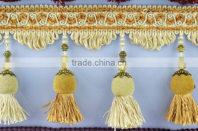 handmade decorative modern elegant red tassel fringe,tassel lace for curtain