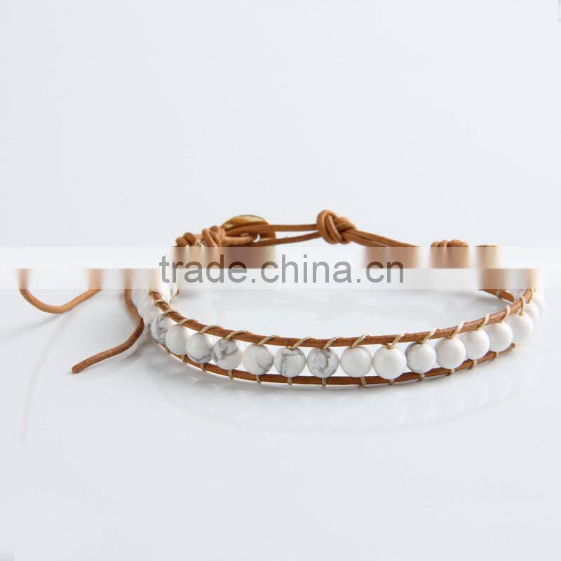 Pure manual needle wear white pine natural stone beads bracelet Leather leather cord bracelet wholesale