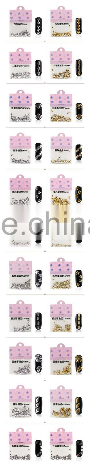 2016 Hotsale Loose Gold Silver Triangle Heart Star Metal Nail Art Rivet And Studs For Nails